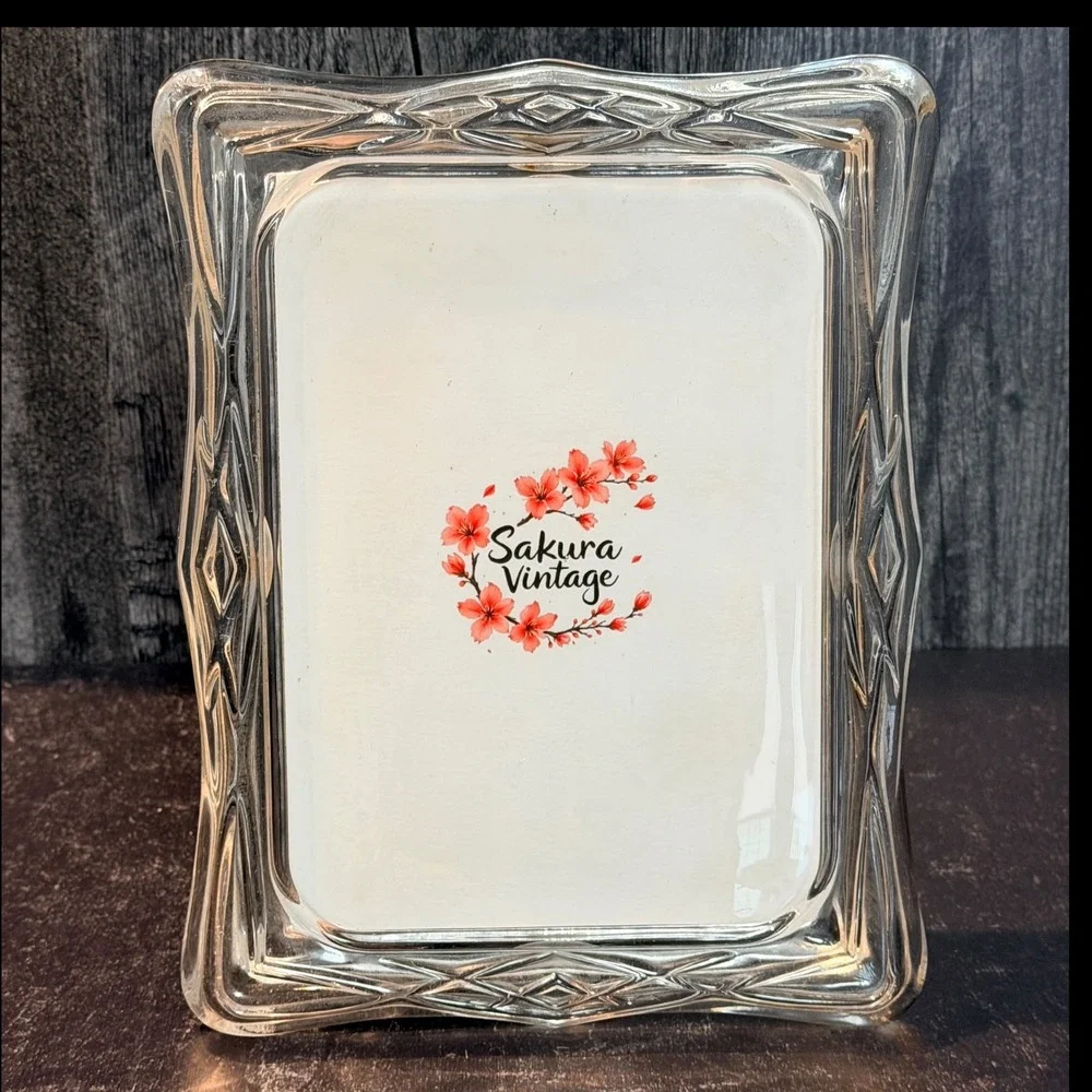1990s Wedding Picture Frame Scalloped Lead Crystal Clear 5X7